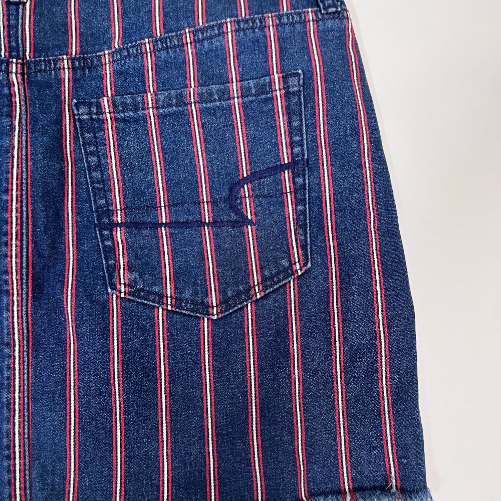 American Eagle Super Stretch Red White Blue Denim Striped Mini Skirt Siz… - Picture 5 of 11